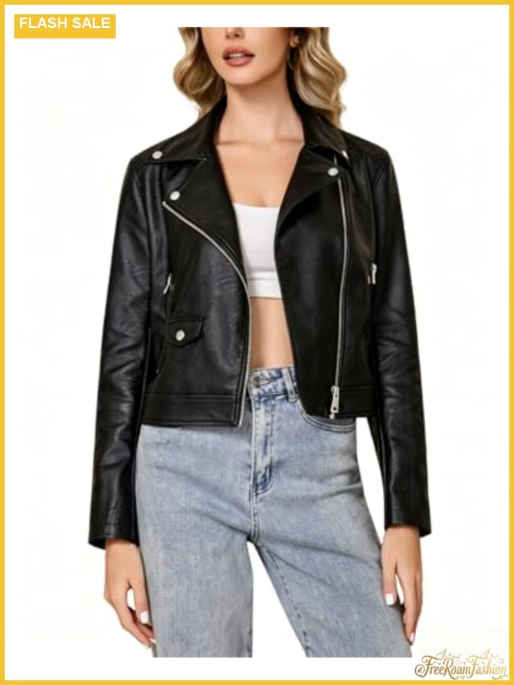 Faux Leather Jacket Cropped Motorcycle Biker Outwear Slim Fit